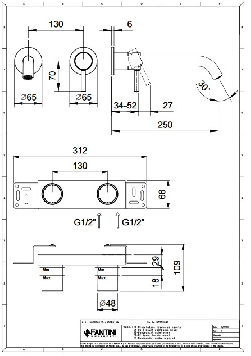 Grifo monomando de lavabo a pared Nostromo E811 / E813 de Fantini — Singular